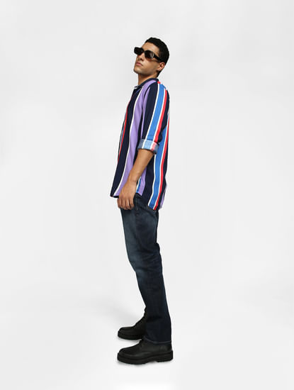 Purple Vertical Stripe Full Sleeves Shirt