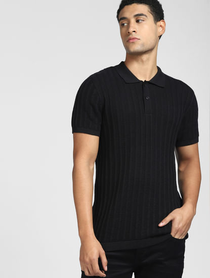 Black Knit Polo T-shirt