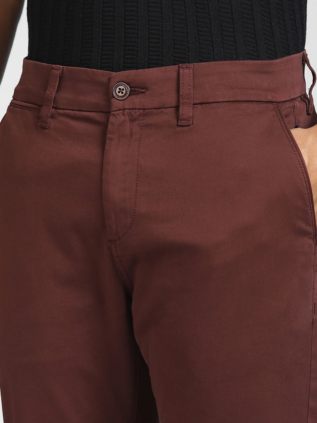 Burgundy Slim Fit Cotton Pants for Men by GentWith  Worldwide Shipping