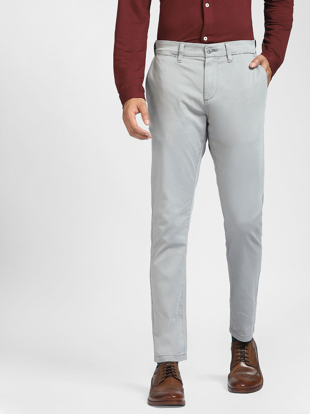 Buy Men Grey Slim Fit Pants Online In India