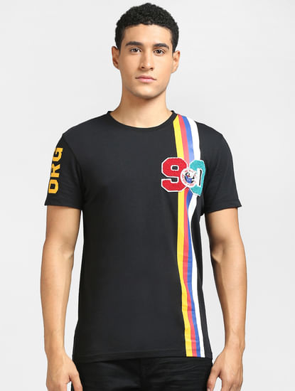 Black Colourblocked Crew Neck T-shirt