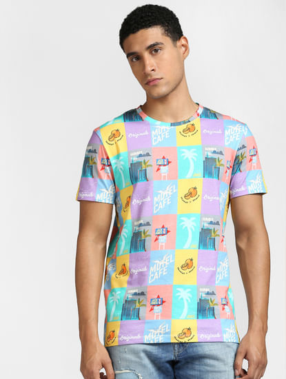 Multi-coloured Graphic Print Crew Neck T-shirt