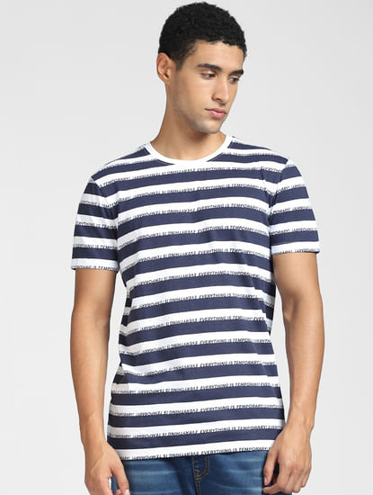 Blue Striped Crew Neck T-shirt