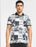 Black & White Graphic Print Polo Neck T-shirt_391643+2