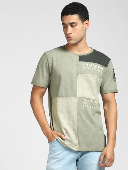 Green Ctect Print Crew Neck T-shirt