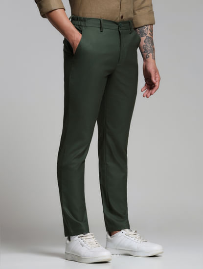 Dark Green Mid Rise Slim Fit Pants