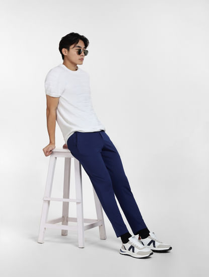 Royal Blue Mid Rise Slim Fit Trousers