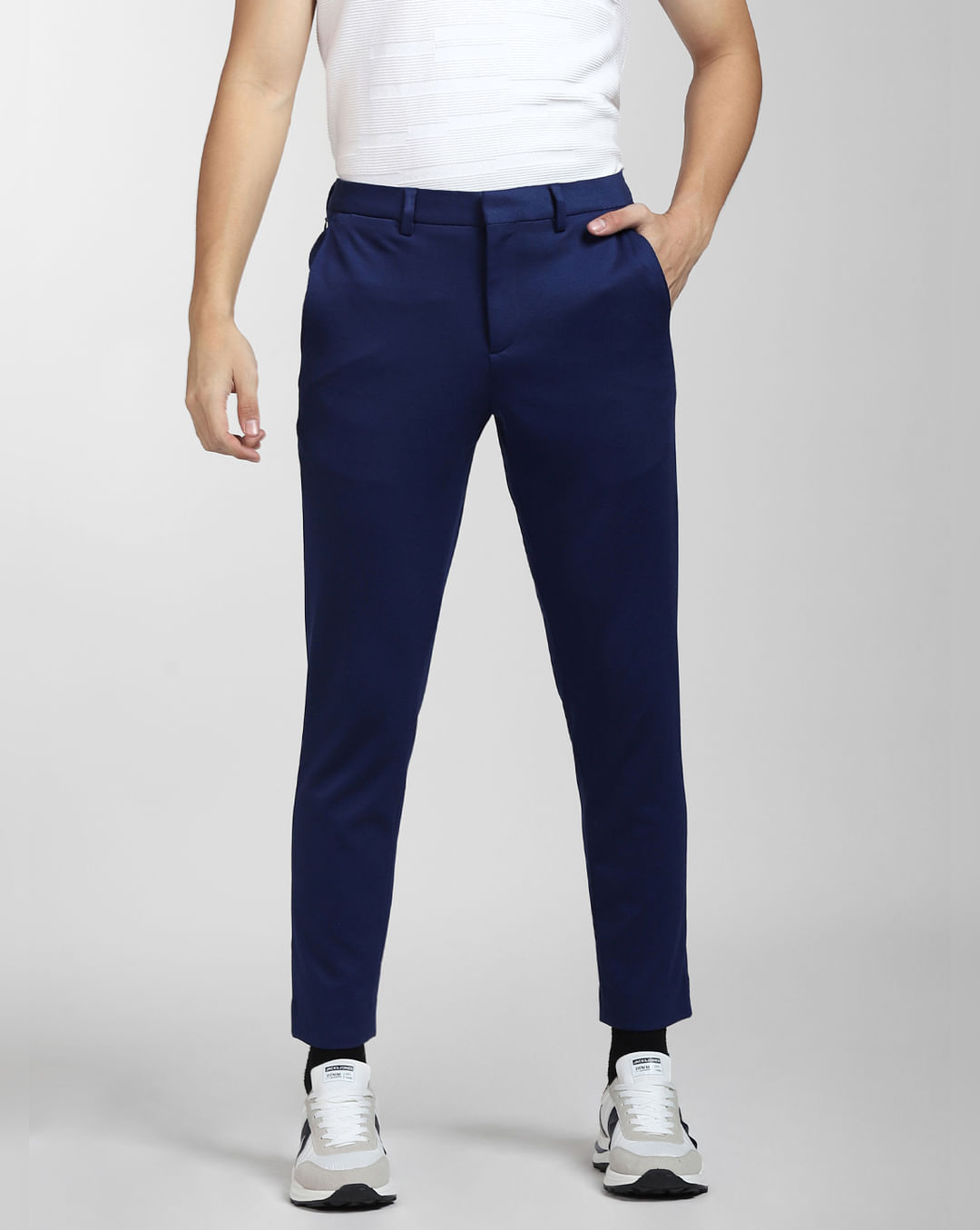 Royal Blue Mid Rise Slim Fit Trousers|105467201