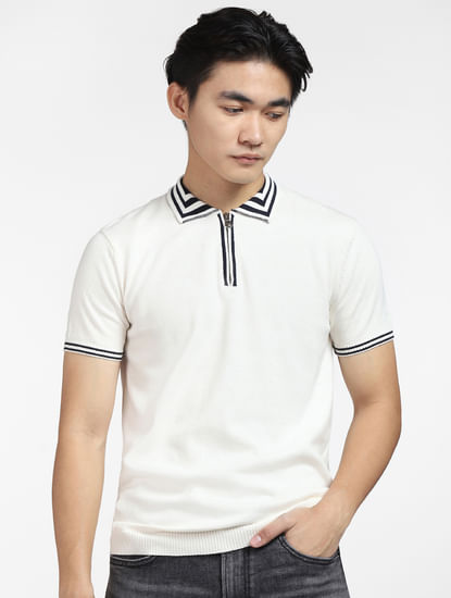White Knitted Polo T-shirt