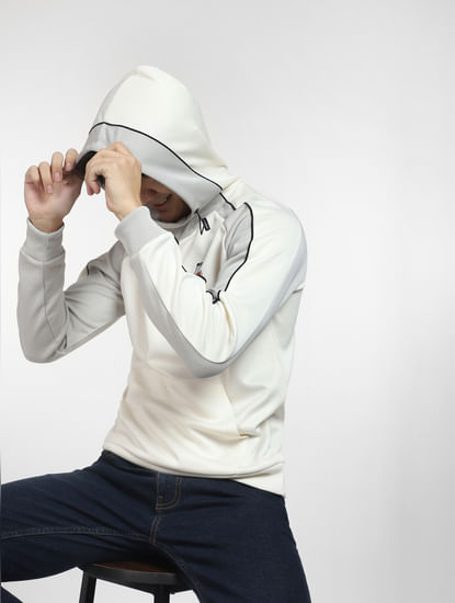 White Colourblocked Hooded Sweatshirt