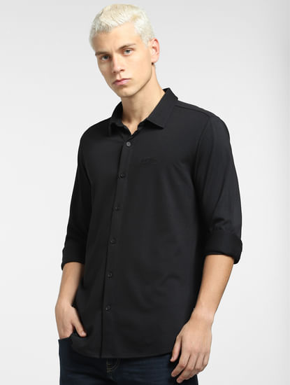 Black Knit Full Sleeves Shirt