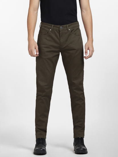 Olive Mid Rise Yarn Dyed Pants