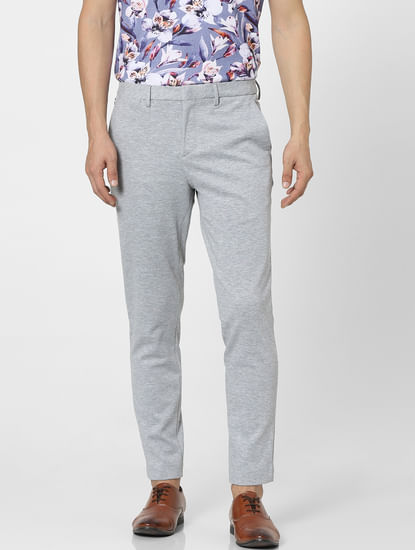 Grey Mid Rise Knit Trousers