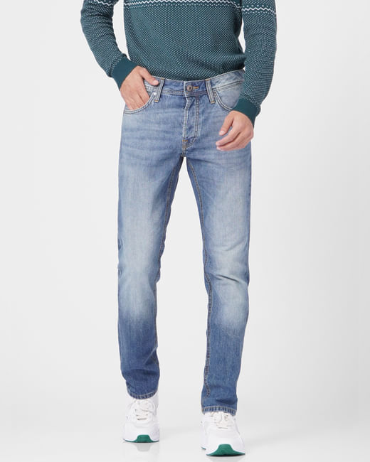 Blue Low Rise Washed Tim Slim Jeans