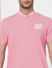 Pink Logo Print Polo Neck T-shirt_401017+5