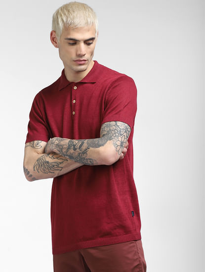 Red Knit Polo T-shirt