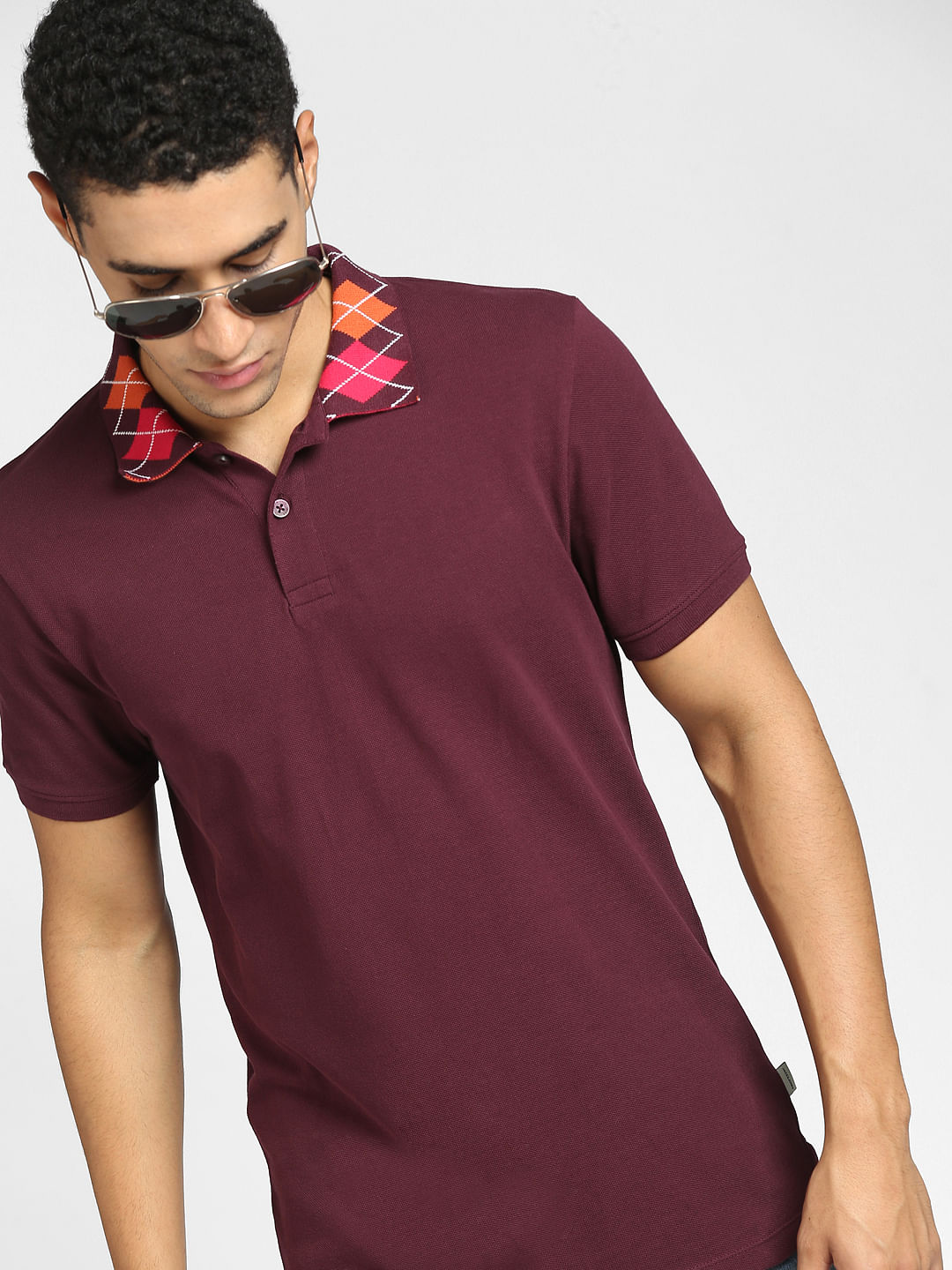 Buy Burgundy Polo Neck T shirt for Men