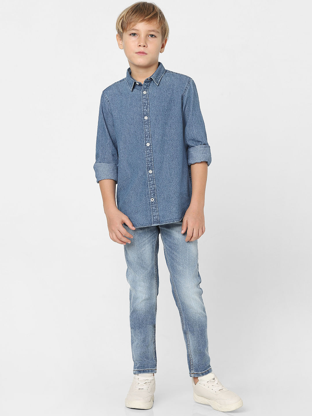 Boys blue hot sale jean shirt