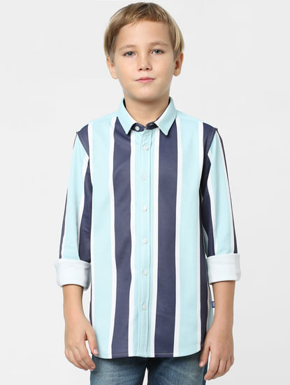 Boys Blue Striped Full Sleeves Shirt