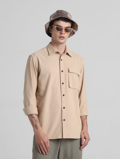 Light Brown Cotton Full Sleeves Shirt