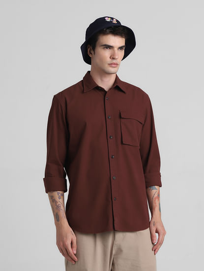 Maroon Cotton Full Sleeves Shirt