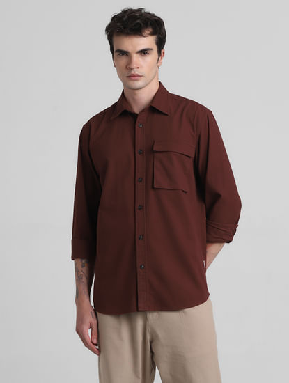 Maroon Cotton Full Sleeves Shirt