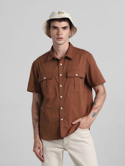 Brown Oversized Short Sleeves Shirt