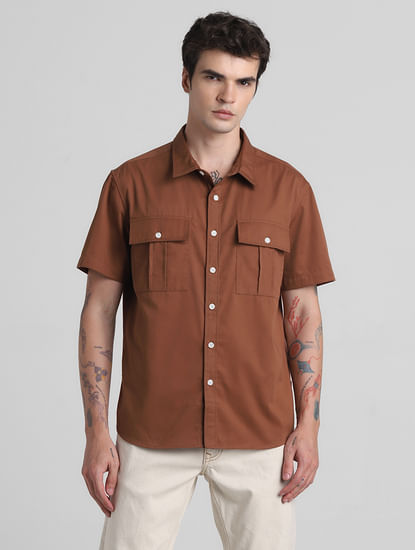 Brown Oversized Short Sleeves Shirt