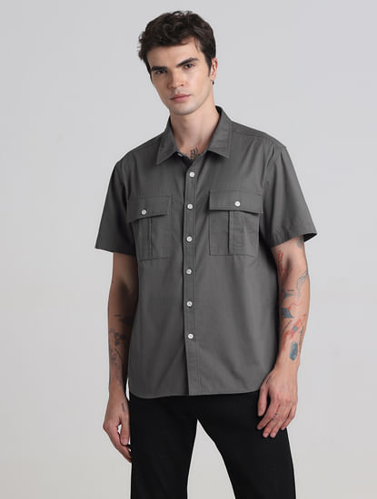 Dark Grey Oversized Short Sleeves Shirt