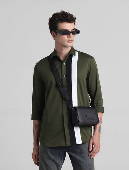 Green Contrast Patch Full Sleeves Shirt