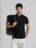 Black Zip-Up Jacquard Polo T-shirt_416234+1