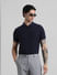 Dark Blue Zip-Up Jacquard Polo T-shirt_416235+1
