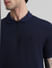 Dark Blue Zip-Up Jacquard Polo T-shirt_416235+5