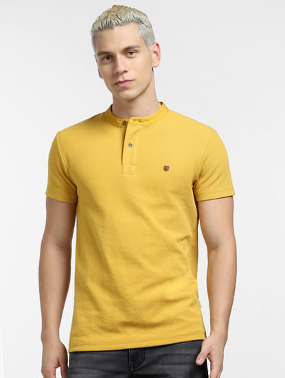Yellow Cotton Henley T-shirt