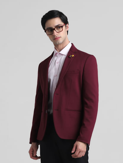 Maroon Knitted Co-ord Set Blazer