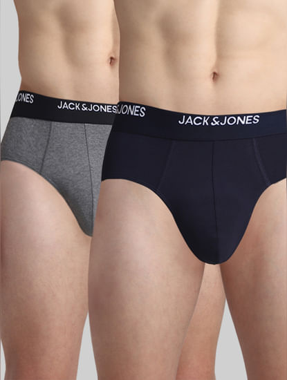 JACK&JONES Pack Of 2 Navy Blue & Grey Briefs
