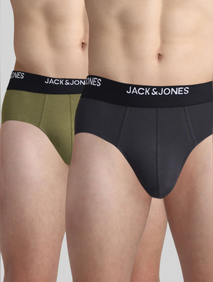 JACK&JONES Pack Of 2 Dark Grey & Green Briefs