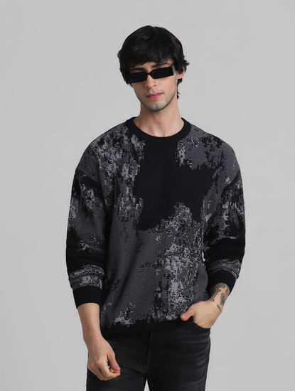 Black Printed Knit Pullover