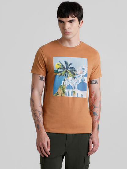 Brown Graphic Print Crew Neck T-shirt