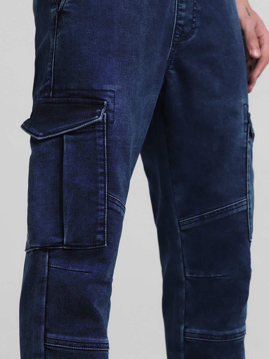 Dark Blue Low Rise Washed Denim Joggers