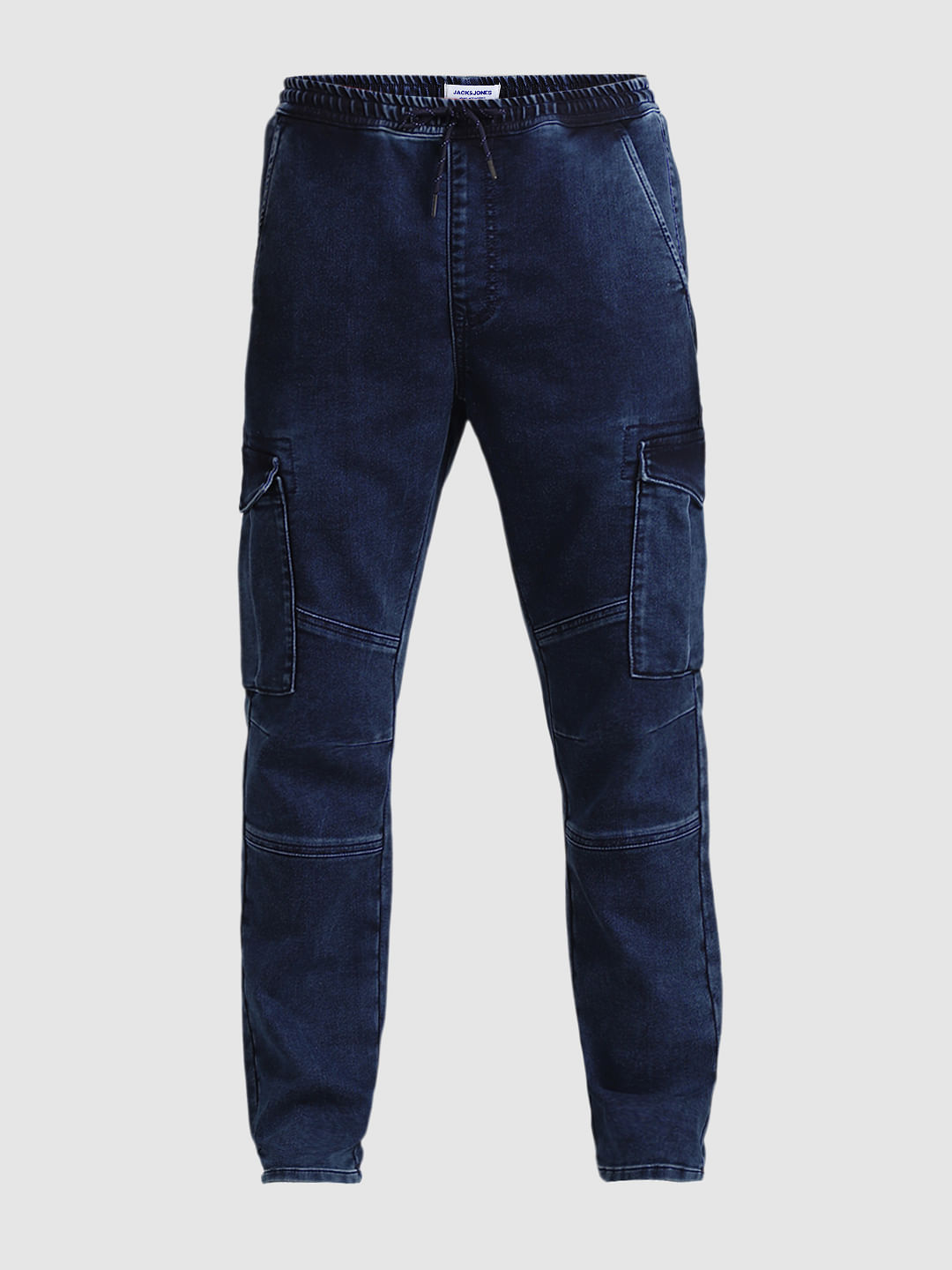 Dark Blue Low Rise Washed Denim Joggers