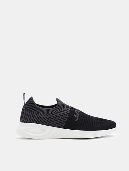Black & Grey Knitted Slip On Sneakers