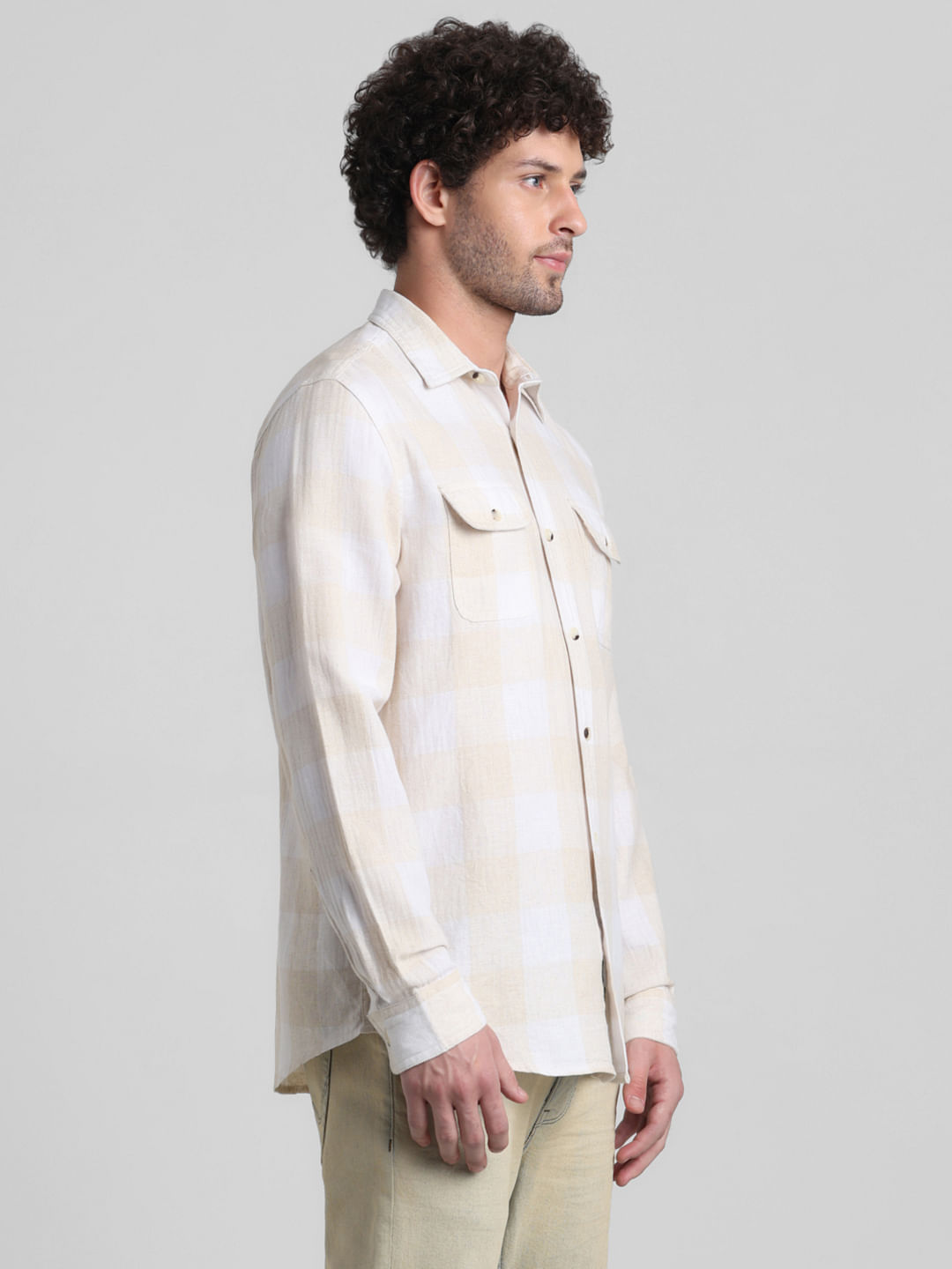 Palm angels checked shirt hot sale beige