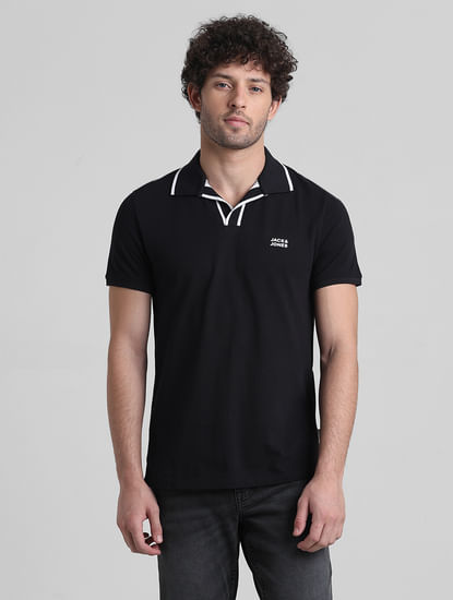 Black Cotton Polo T-shirt