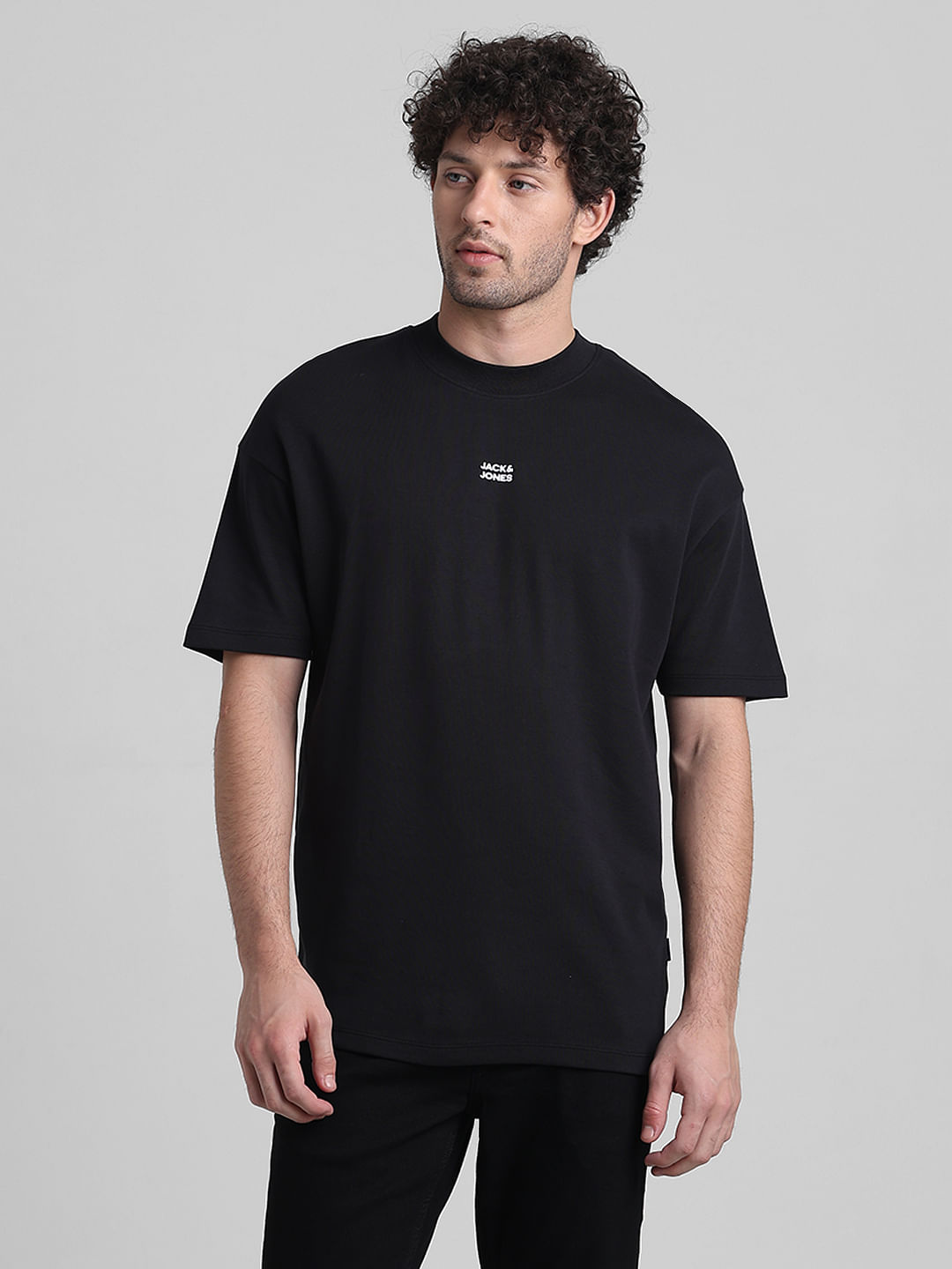 Black Graphic Printed Oversized T-shirt|235287001-Jet-Black