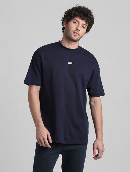 Navy Blue Graphic Printed Oversized T-shirt