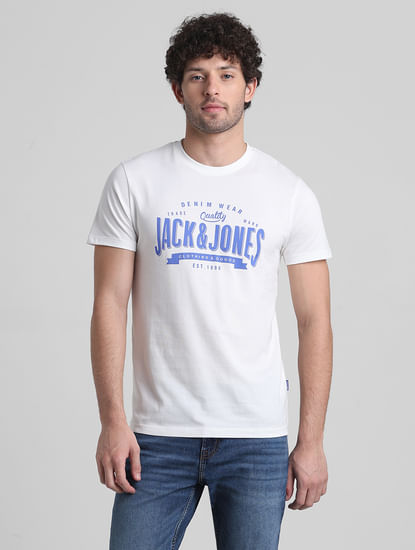 White Logo Text Crew Neck T-shirt
