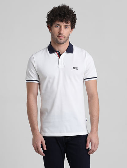 White Contrast Tipping Cotton Polo