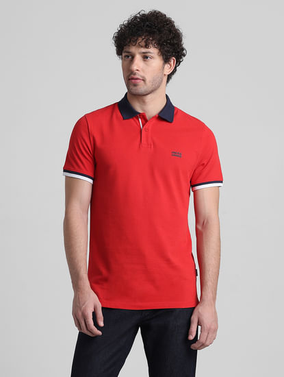 Red Contrast Tipping Cotton Polo