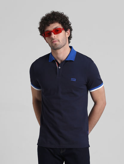 Navy Blue Contrast Tipping Cotton Polo